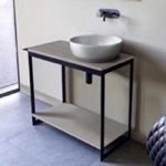 Scarabeo 1807-SOL4-88 Console Sink Vanity With Ceramic Vessel Sink and Grey Oak Shelf
